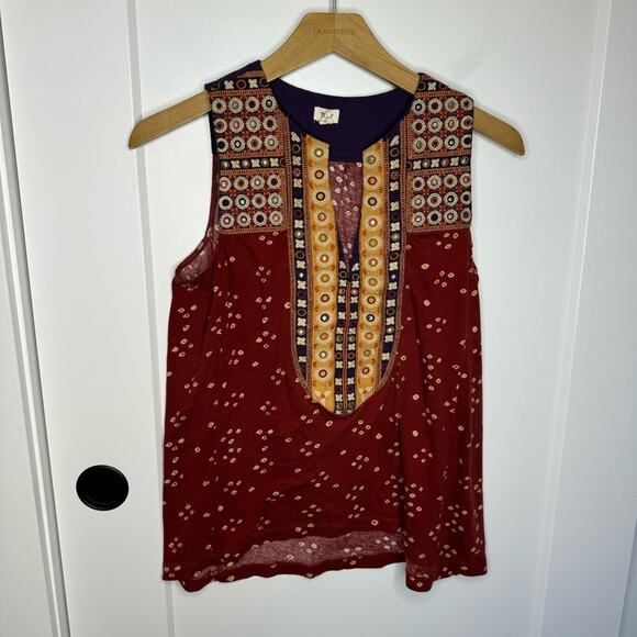 Anthropologie Tiny Mirva Red Spotted Mirrors V-neck Tank Top Size XS - Picture 1 of 5